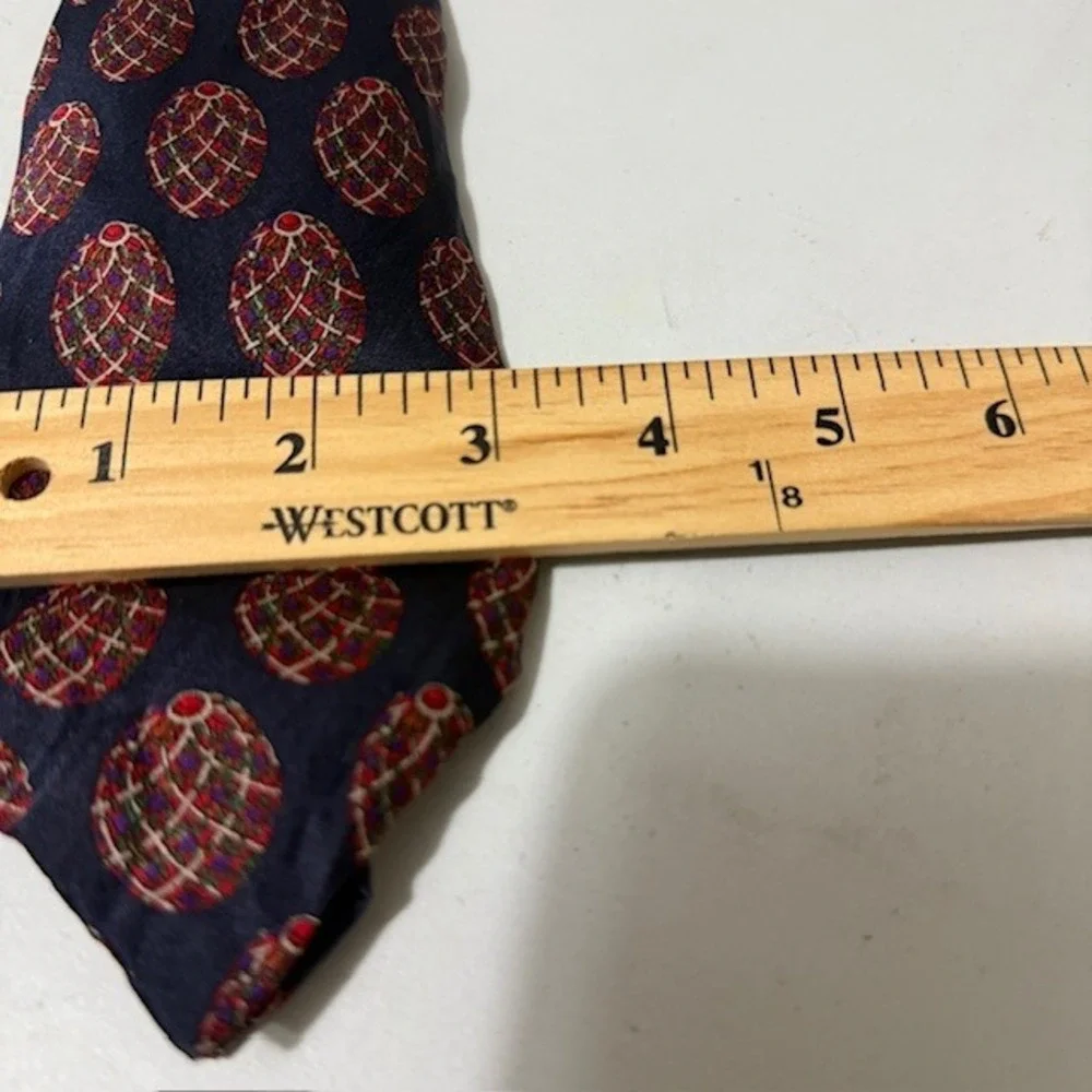 Lanvin Paris Mens Silk Tie Navy Blue Faberge Egg Pattern Made in France Luxury